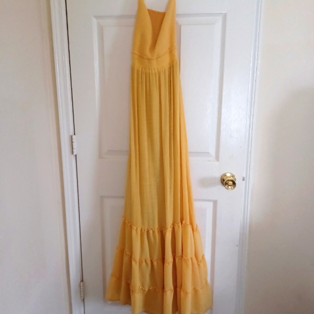 Yellow halter style criss-cross in the back dress